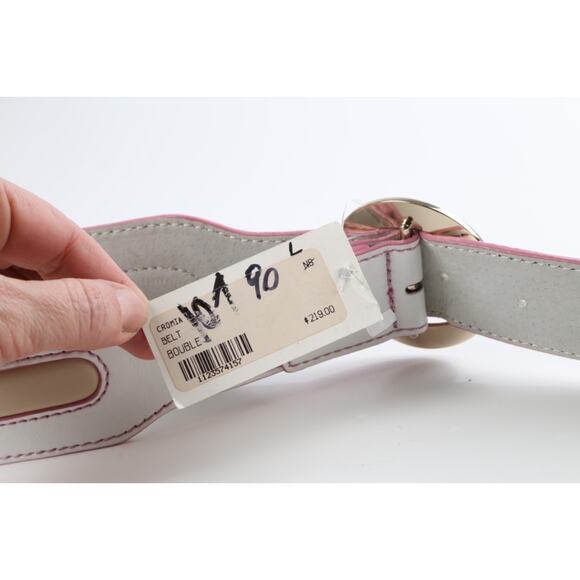 White Leather Elastic Waist Belt Size L Stretch High Waist Cinch Accessory Chic main image 6